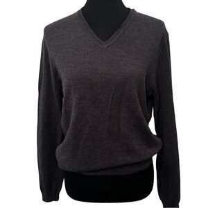 Calvin Klein Men’s Gray Extra Fine Merino Wool V-Neck Pullover Sweater unisex